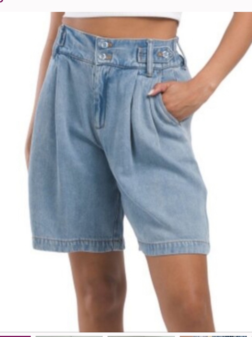 Young Fabulous & Broke Light Blue Pleated Denim Bermuda Shorts